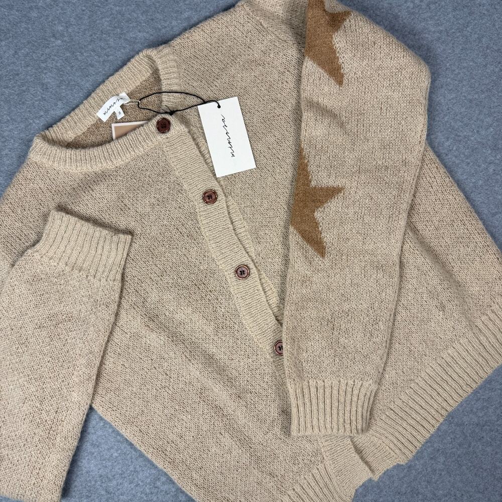 Mimosa Star Sleeve Cardigan Sweater NWT Tan Beige Wool Blend Button Front S
